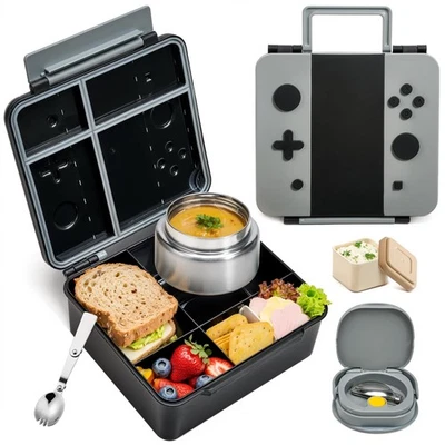 Caja Game Bento para niños, lonchera con termo (tarro de comida de 9 oz), cuchara plegable,... Foto 1 de 4