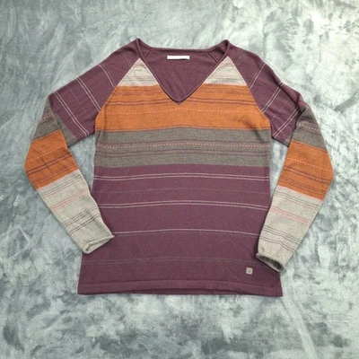 Suéter de lana inteligente para mujer mediano púrpura a rayas lana merino cuello en V tejido Top Foto 1 de 4