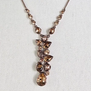 Collar Givenchy Topacio Dorado Cristal Perla Y Gota Cadena Bronce 14"-17" De Colección - Imagen 1 de 8