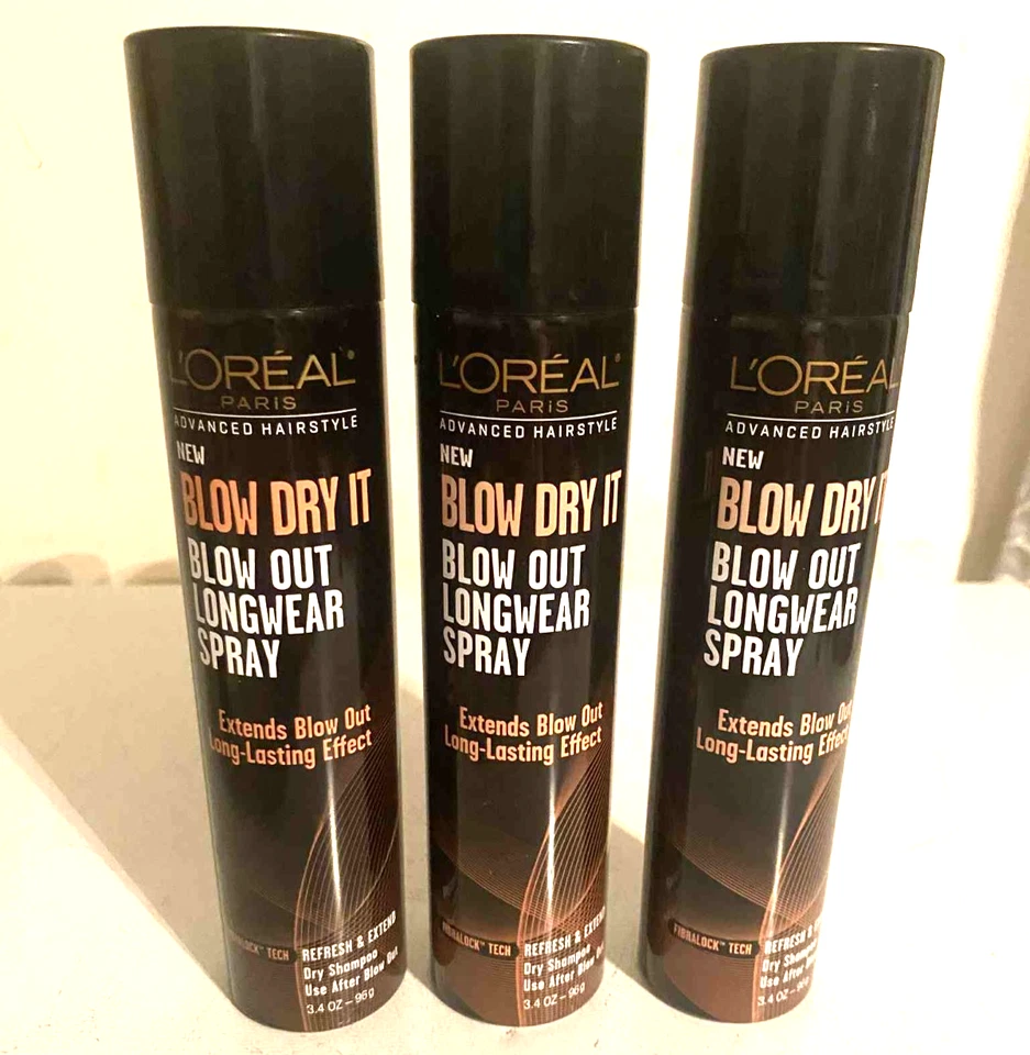 Lote de 3 L'Oreal Paris Blow Dry It Blow Out spray de larga duración, 3,4 oz cada uno Foto 1 de 1