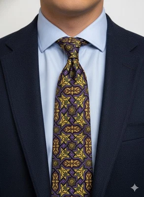 Corbata para hombre Versace V2 verde púrpura oro usada en excelente estado 100 seda Foto 1 de 4