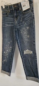 NWT Cat & Jack Girls' Embroidered Floral Girlfriend MidRise stretchJeans Size 5 - Picture 1 of 11