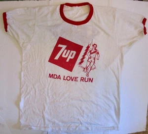 1980s 7-Up/USMC Love Run T-Shirt  MDA Jerry Lewis Telethon Ringer XL 2 Sided - Picture 1 of 4