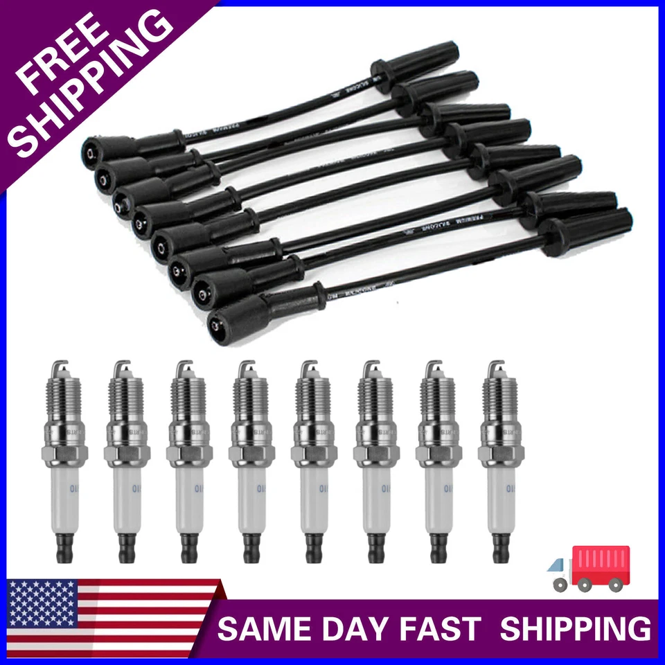 8pcs 9748UU Wire and 8pcs 41-110 Spark Plug Set For Chevy GMC 4.8L 5.3L 6.0L - Image 1 of 4