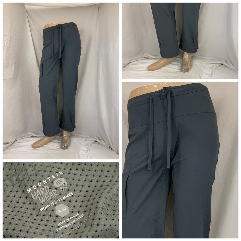 Calça de caminhada Mountain Hard Wear tamanho 6 cinza náilon elastano bolsos para moto YGI R2-101 - Imagem 1 de 4