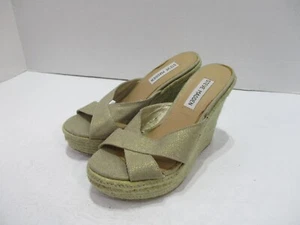 Steve Madden Heels Shoes Womens 6 Gold Wedges Espadrille Open Toe Slip On - Picture 1 of 10