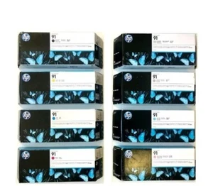 Set of 8 Genuine HP 91 C9465A C9466A C9467A C9468A C9469A C9471A Inkjets 2017-18 - Picture 1 of 1