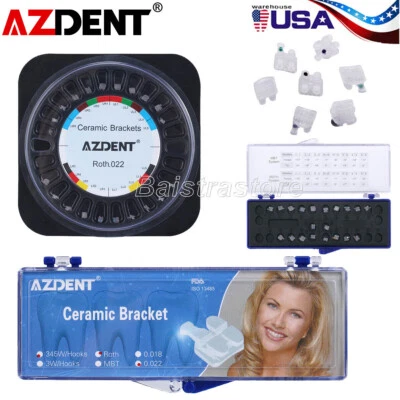 AZDENT Dental Orthodontic Ceramic Brackets Brace Roth.022 Hooks 3-4-5 Mesh Base - Image 1 of 4