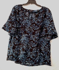 Damen Bluse Roz & Ali XL schwarz mit blauem Design Rüschenärmel guter Zustand - Bild 1 von 8
