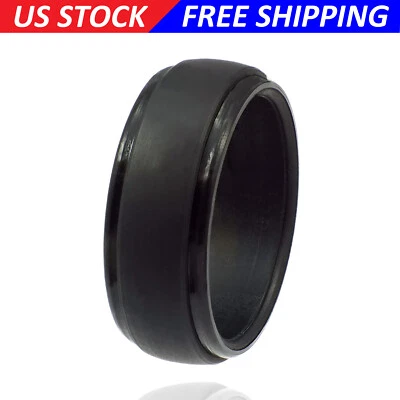 SILICONE WEDDING RING for Men by LiveLife BLACK GROOVE Rubber Band (Single Pack) - Image 1 of 4