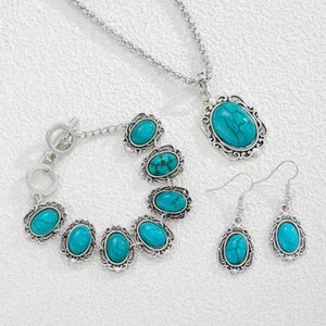 4Pcs/Set Electroplating Boho Turquoise Jewelry Set Mother's Day Gift - Picture 1 of 15