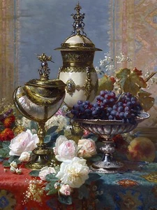 ROSES GRAPES NAUTILUS SHELL J Robie Tile Mural Kitchen Backsplash Marble Ceramic - Picture 1 of 14