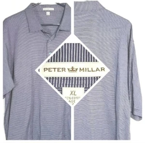 PETER MILLAR Golf Polo Short Sleeve Shirt Indigo Blue/White Stripes Men XL  - Picture 1 of 24