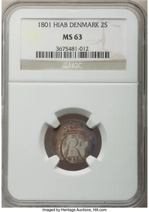 Denmark 1801 HIAB 2 Skilling NGC MS63 scarce so nice - Picture 1 of 2