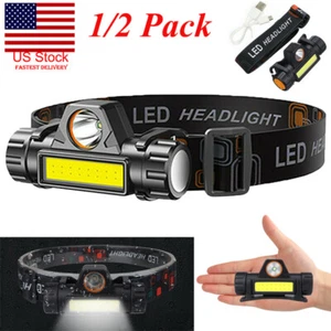 1/2Pack LED Headlamp Headlight Flashlight USB Rechargeable Waterproof Head Light - Picture 1 of 11