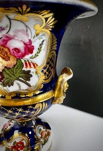 STAFFORDSHIRE English Hand Painted Mantle Ornament Urn Cobalt Flowers - Picture 1 of 15
