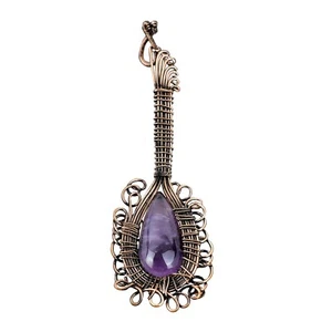Pear African Amethyst Gemstone Mother's Day Guitar Daughter Boho Pendant Copper - Picture 1 of 7