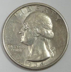 Cuarto de dólar Washington 1934 casi sin circular plata 25c - Imagen 1 de 4