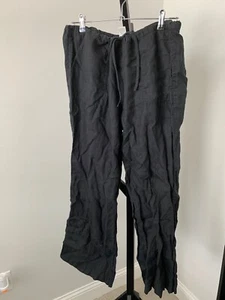 LONDON JEAN chinos Size XL Black 100% Linen Relaxed, Drawstring waist (F4) - Picture 1 of 3
