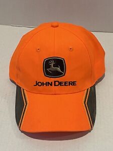 John Deere Adjustable Strap Hat Cap Orange Camo CLEAN Hunting