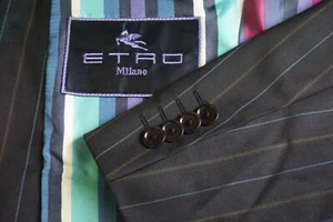 Etro Milano Navy Blue Multicolor Pinstripe Wool 2 Pc suit Jacket Pants Sz 40 - Picture 1 of 12
