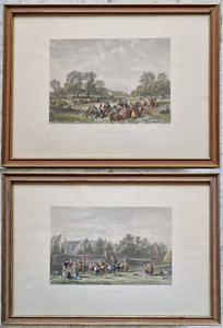 2 Antique English Engravings HYDE PARK FESTIVAL VILLAGE Engraver Outhvatte Teniers - Picture 1 of 13