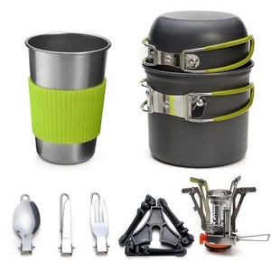 Outdoor Portable Camping Picnic Pot Cookware Set Gas Stove Holder Cup Tableware - Picture 1 of 14