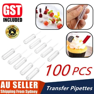 100 Pcs Mini Clear 4ml Plastic Transfer Pipettes Food Cupcake Squeeze Dropper AU - Picture 1 of 10