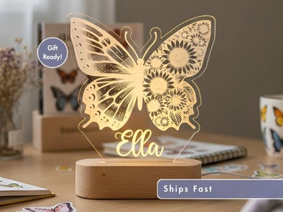 Luz con nombre personalizada mariposa, letrero LED personalizado para dormitorio infantil Foto 1 de 4