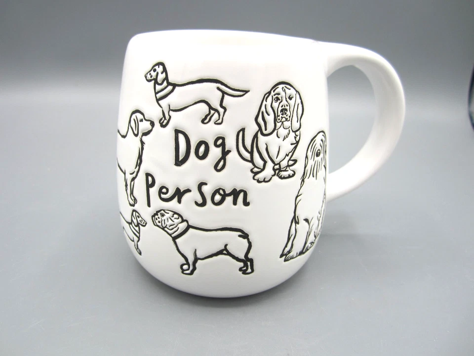 Taza de café de té Mud Pie Dog Person, blanca negra grabada para razas de perros 13 oz (324) Foto 1 de 4
