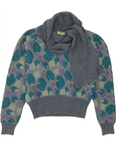 LORENZO Womens Batwing Shawl Neck Jumper Sweater IT 42 Medium Blue Paisley OI08 - Picture 1 of 3
