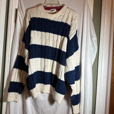Коренастый вязаный синий кремовый в полоску свитер Merona мужской XXL тяжелый кабель трикотажа Náutica - Изображение 1 из 4
