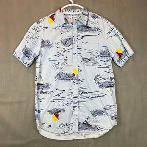 Camisa Antigua Azul Marino Para Hombre Mediana Azul Estampado de Vela Abotonada Informal Calce Ajustado Clásica - Imagen 1 de 9