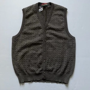 Jos A Bank Sweater Vest Mens L Brown Cable Knit 100% Merino Wool V-Neck Vtg - Picture 1 of 7