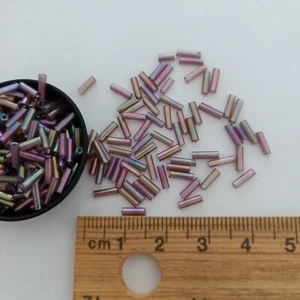 195pcs 2x6mm Purple AB Glass Bugle Tube Beads Rainbow Long AUS PXT176 - Picture 1 of 4