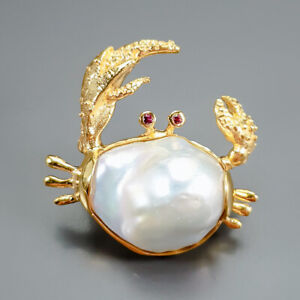 Unique Natural Baroque Pearl Brooch 925 Sterling Silver  /NB21392