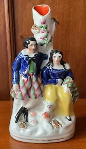 Victorian Staffordshire Highland Couple Spill Vase 8" - Picture 1 of 6