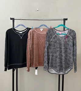 Lot of 3 Jenni Sz M Long Sleeves Round Neck Velour Soft Knit Pajama Top Bundle - Picture 1 of 10
