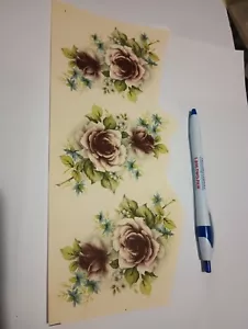 Vintage Water Transfer Ceramic Decals 3 Medium Burgundy and Ice Rose Flowers. - Picture 1 of 1