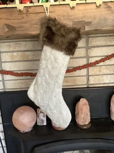 Pier 1 Imports Winter weiß Strick Pullover Pailletten WEIHNACHTSSTRUMPF Fellbesatz - Bild 1 von 3