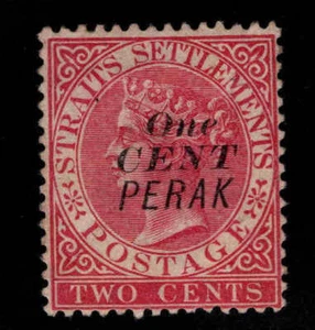 Malaya Perak Scott 21 overprint on Straits Settlement Queen Victoria stamp MH* - Picture 1 of 2