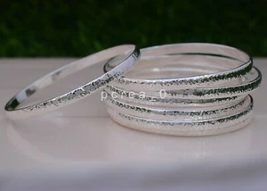925 Silver Women Bracelet, 7 Set of Bangles Hammered Thick Sparkly Bangle P4 - Picture 1 of 7