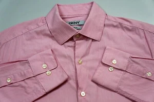 MENS DKNY SLIM FIT NATURAL STRETCH SHIRT PINK SIZE 15 34/35 - Picture 1 of 6