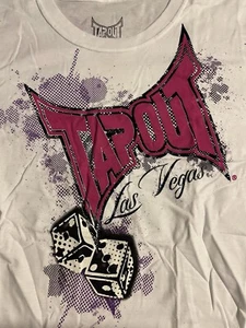 Vintage Tapout Womens Babydoll Sleeve T-Shirt L White Pink Logo Las Vegas MMA - Picture 1 of 3