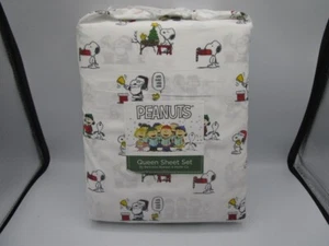 Peanuts Christmas White Queen Sheet Set By Berkshire 4 Piece Snoopy Santa Bell - Picture 1 of 4