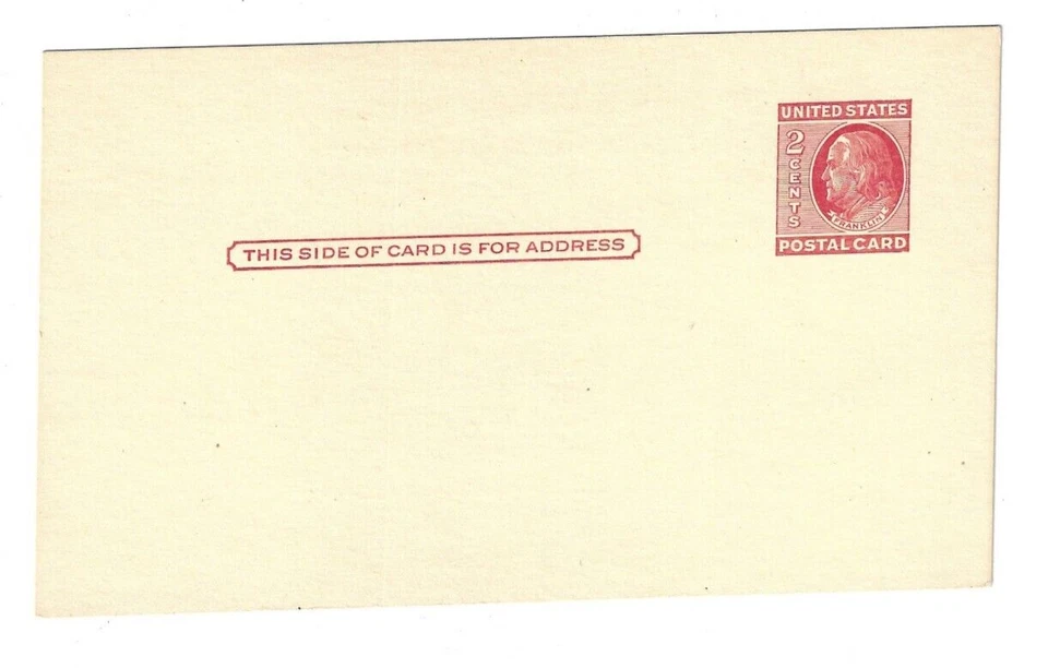 US  Franklin   Cards. 2 Cent. US UX38. NEW WITH IN BACK THE EVANGELICAL CHURCH - Image 1 of 2