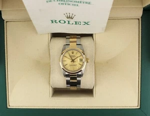 1993 Rolex Ladies Datejust 68243 Champagne Tapestry Dial TT Oyster W Papers 31mm - Picture 1 of 11