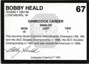 BOBBY HEALD Autographed Signed 1991 card #67 South Carolina Gamecocks Tennis COA - Picture 1 of 1