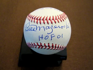 BILL MAZEROSKI PITTSBURGH PIRATES HOF FULL STAT SIGNED AUTO BASEBALL JSA BEAUTY - Picture 1 of 4