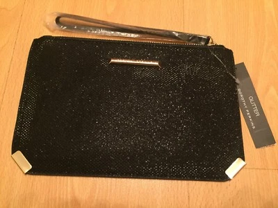 Brand New Black Metal Corner Wristlet Clutch Bag - Image 1 of 4